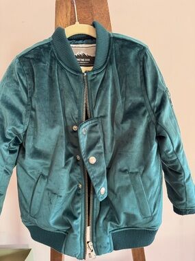 Sometime Soon- Teal Velvet Bomber Jacket for Kids